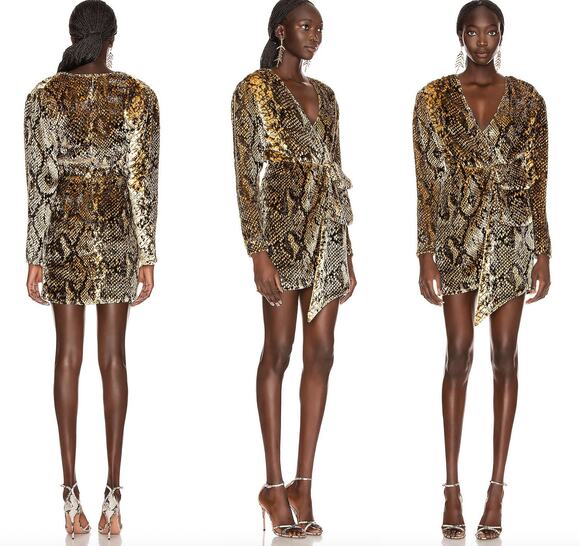 Retrofete Dresses & Skirts - Retrofete | Eleanor Velvet Snake-Print Cocktail Dress | Gold Snake | Sz XS